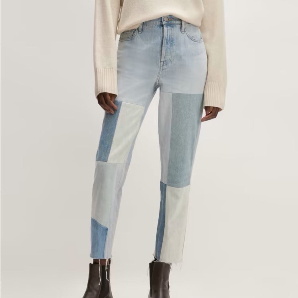 EVERLANE | NWOT THE 90’s CHEEKY JEAN IN PATCHED INDIGO, SIZE 32 ANKLE, PATCHWORK